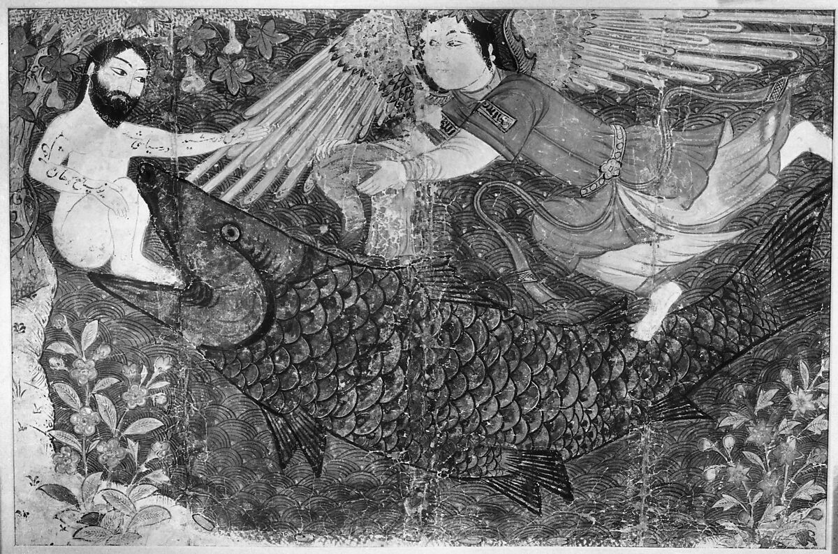 "Jonah and the Whale", Folio Probably from a Jami al-Tavarikh (Compendium of Chronicles), Ink, opaque watercolor, gold, and silver on paper