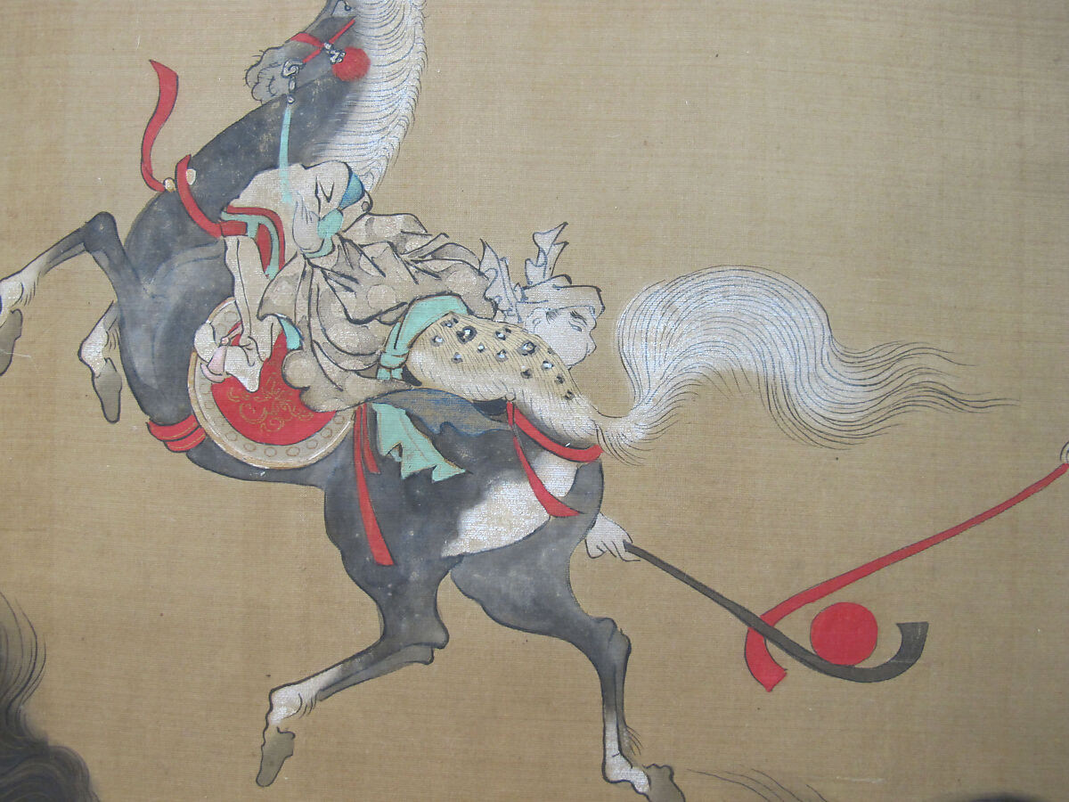 Tartars Playing Polo, Kano Eisen'in Furunobu 狩野永川院古 (Japanese, 1696–1731), Hanging scroll; ink and color on silk, Japan