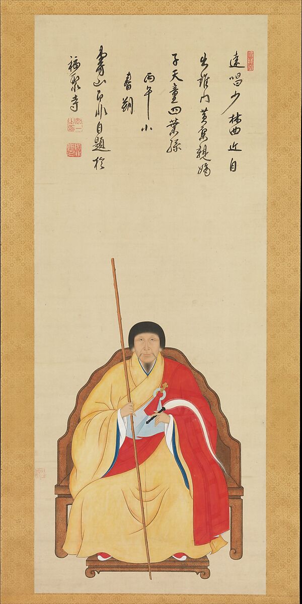 Portrait of the Ōbaku Zen Monk Jifei Ruyi (Sokuhi Nyoitsu), Kita Genki (active 1664–98), Hanging scroll; ink and color on silk, Japan 