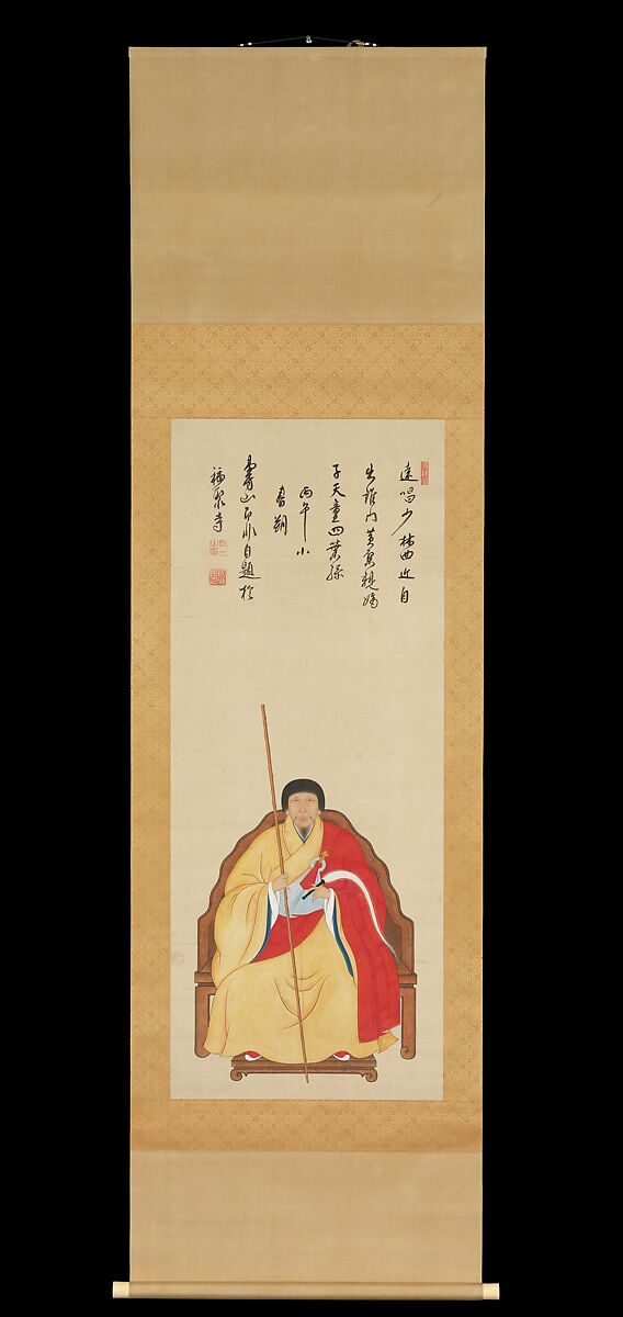 Portrait of the Ōbaku Zen Monk Jifei Ruyi (Sokuhi Nyoitsu), Painting by Kita Genki (Japanese, active 1664–1698), Hanging scroll; ink and color on silk, Japan