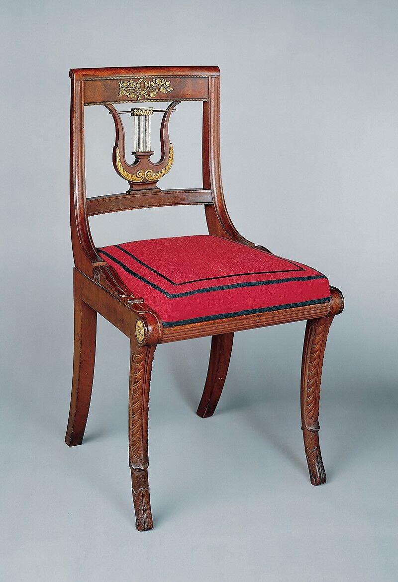 Side chair, Attributed to Charles-Honoré Lannuier (France 1779–1819 New York), Mahogany, mahogany veneer, gilded gesso, brass with maple, American