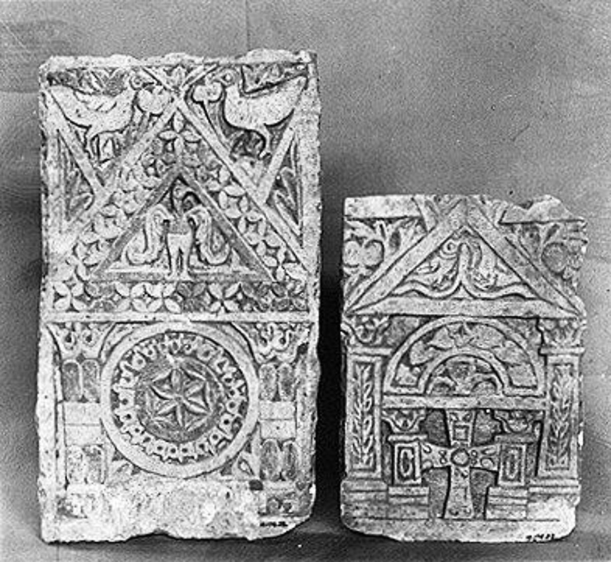 Funerary Stele with Cross at Center in Architectural Frame, Limestone; carved in relief