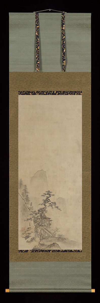 Chinese Woman in a Boat and Figures in Landscapes, Attributed to Kano Kōi (Japanese, died 1636), Triptych of hanging scrolls; ink and color on paper, Japan