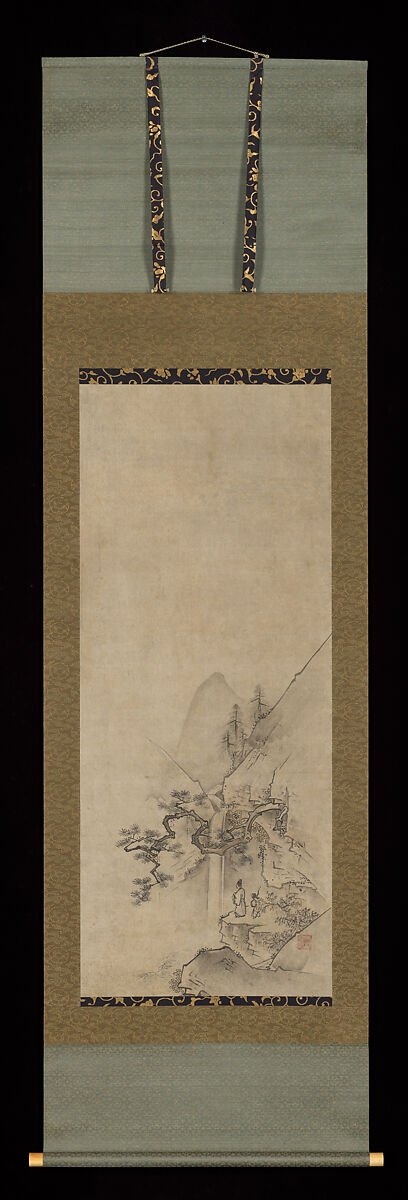 Chinese Woman in a Boat and Figures in Landscapes, Attributed to Kano Kōi (Japanese, died 1636), Triptych of hanging scrolls; ink and color on paper, Japan
