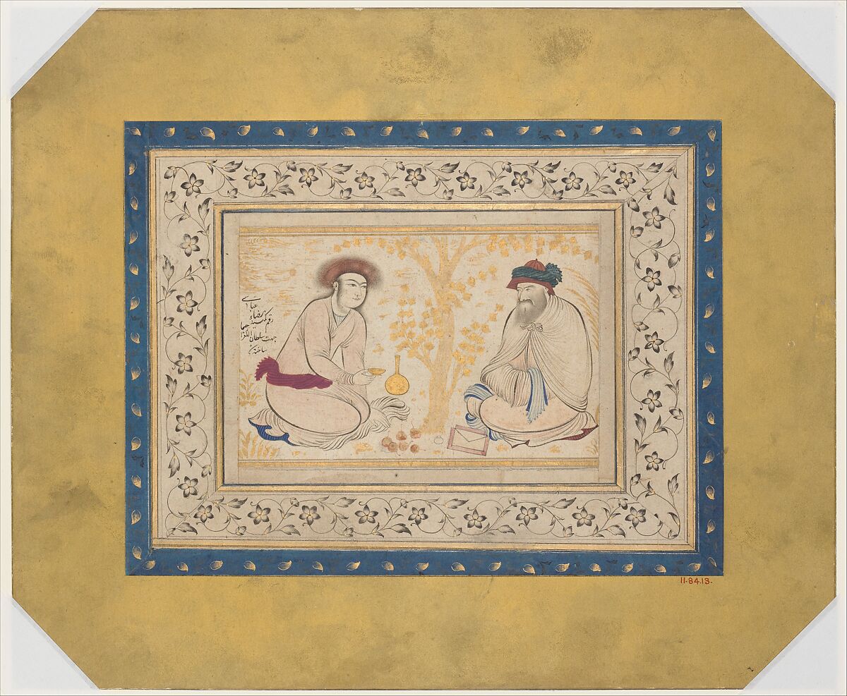 Youth and Dervish, Ink, opaque watercolor, and gold on paper (tinted drawing)