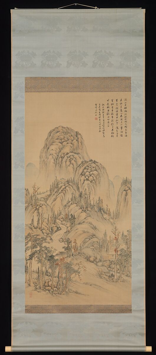 Meeting with a Friend on an Autumn Day, Noro Kaiseki (Japanese, 1747–1828), Hanging scroll; ink and color on silk, Japan