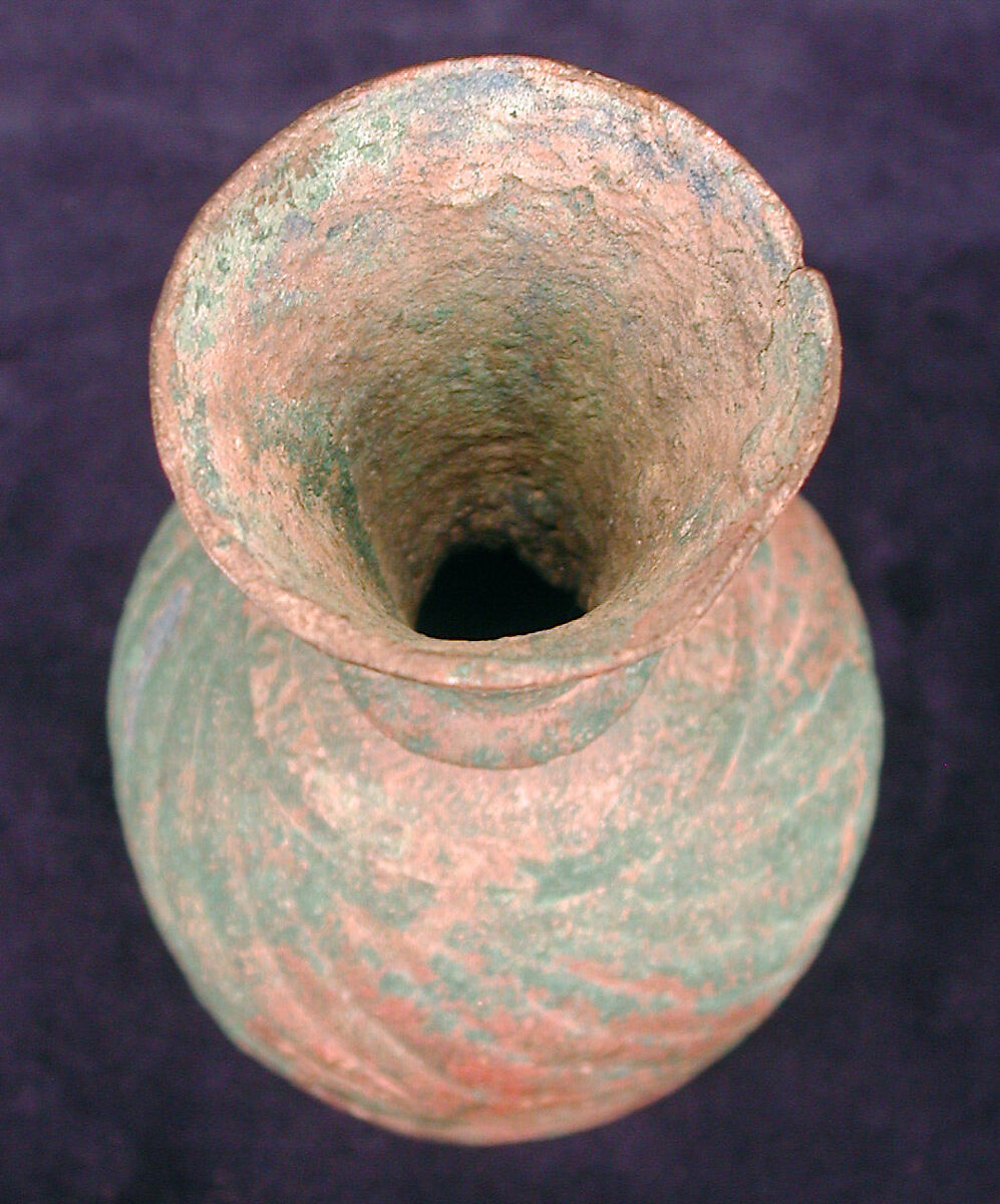 Bottle with Ribbed Design, Brass; cast, chased, inlaid with black compound