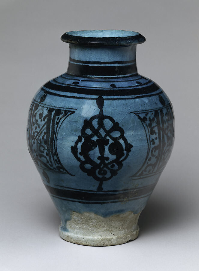 Pear-Shaped Jar, Stonepaste; painted under transparent turquoise glaze