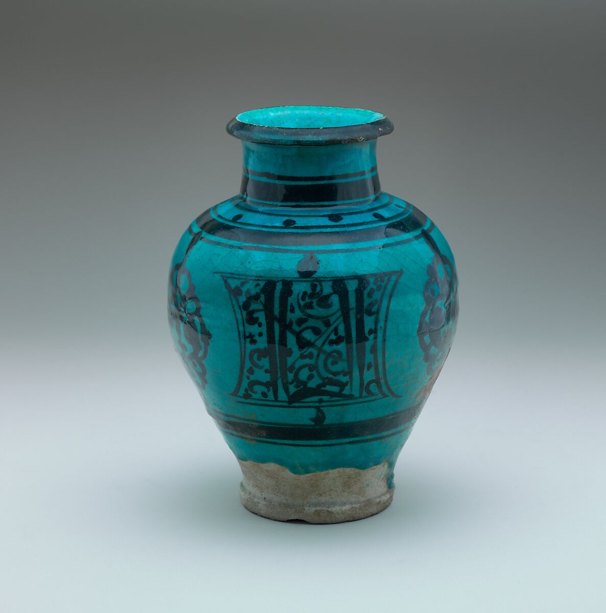 Pear-Shaped Jar, Stonepaste; painted under transparent turquoise glaze 