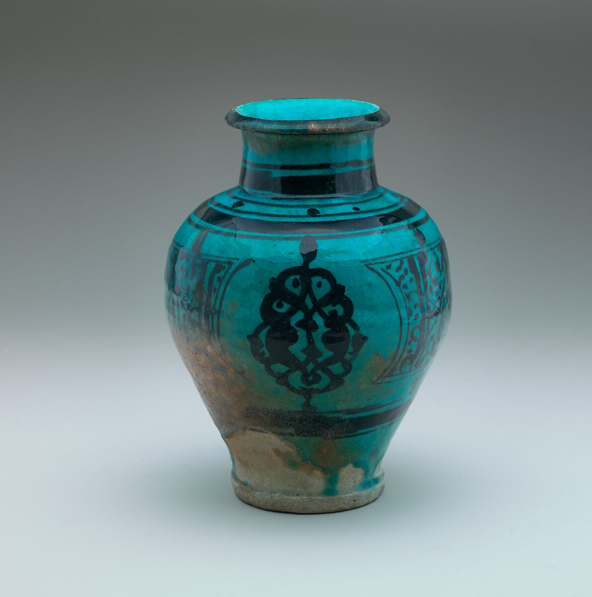 Pear-Shaped Jar, Stonepaste; painted under transparent turquoise glaze