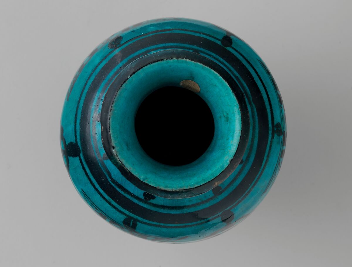 Pear-Shaped Jar, Stonepaste; painted under transparent turquoise glaze