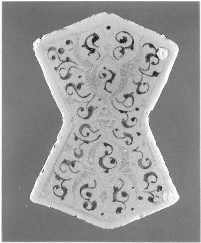 Double-Pentagon-Shaped Tile, Stonepaste; overglaze-painted and gilded, over turquoise glaze