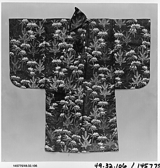 Noh Robe (Karaori) with Pattern of Young Pines and Snow-Covered Bamboo on a Red Ground, Silk twill weave with supplementary weft patterning (karaori), Japan 