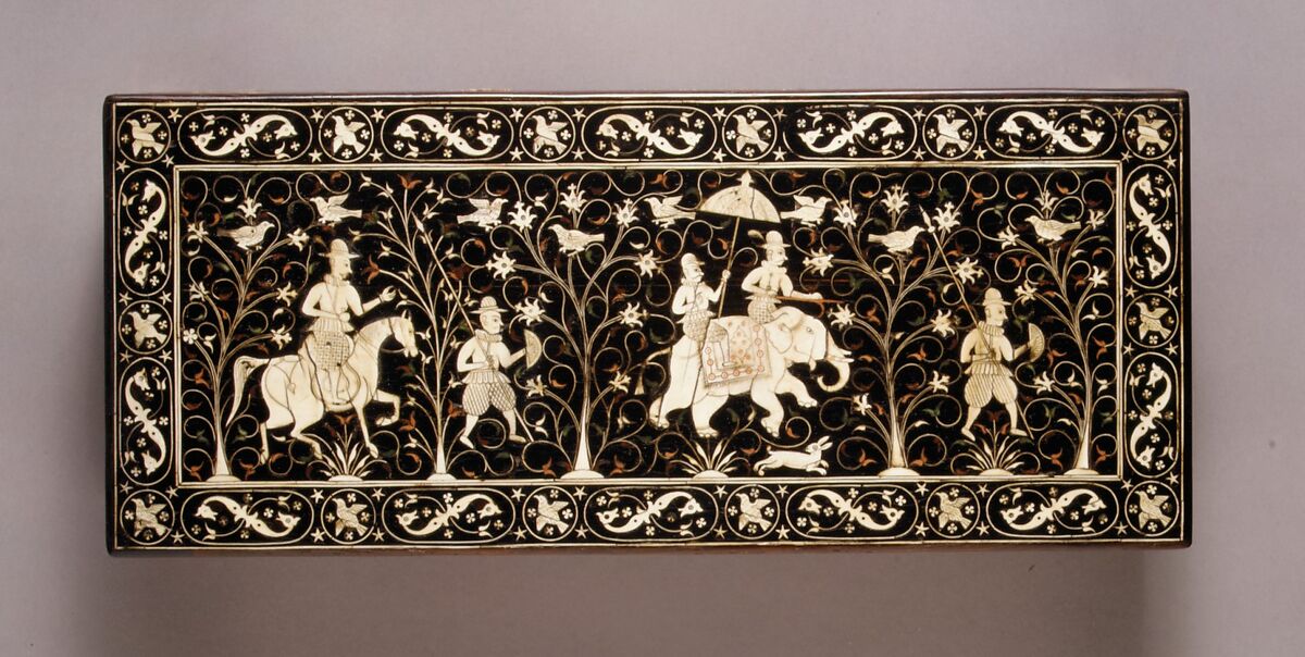 Inlaid Box for the Portuguese Market, Wood (teak); veneered with ebony, inlaid ivory, and lac