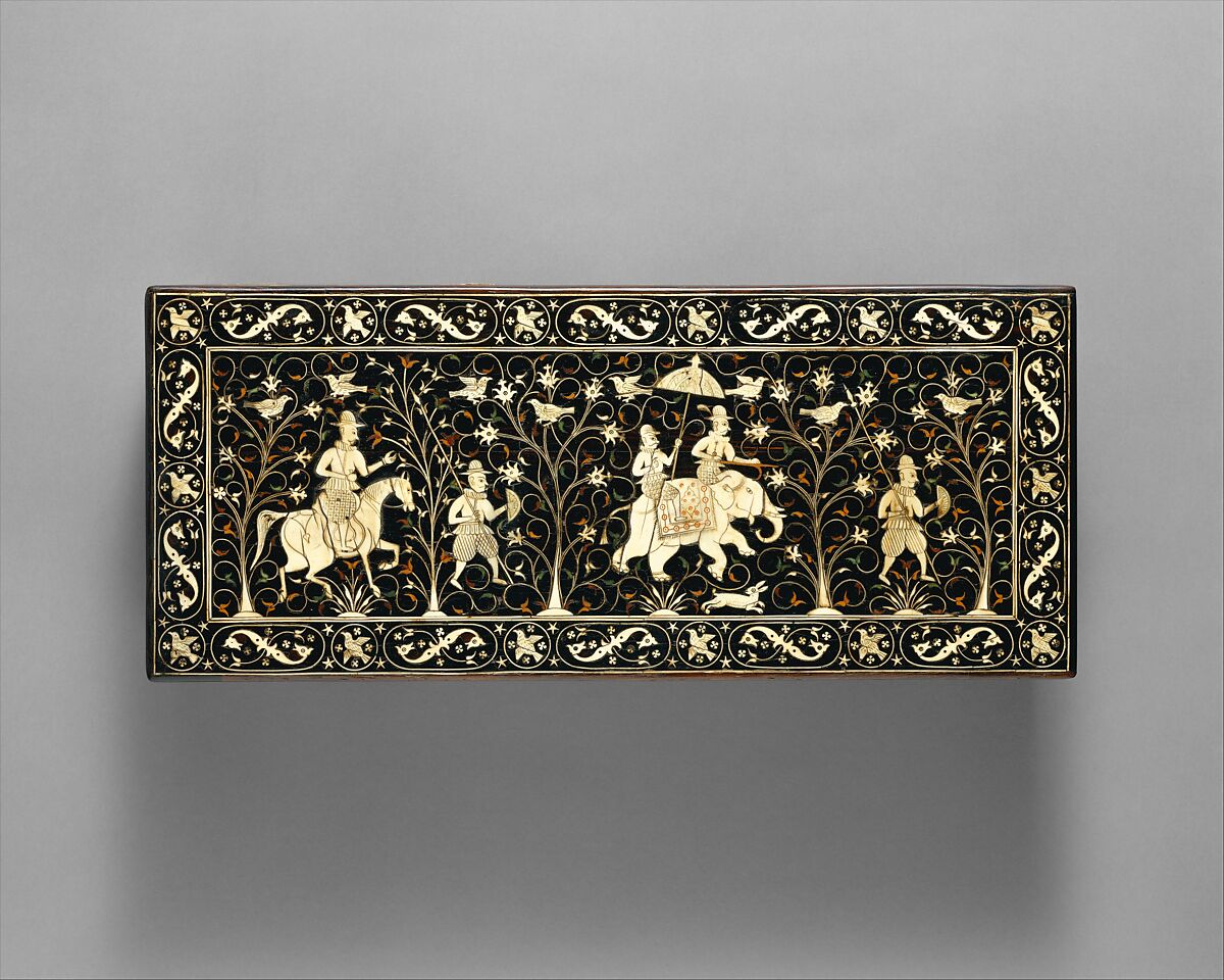 Inlaid Box for the Portuguese Market, Wood (teak); veneered with ebony, inlaid ivory, and lac