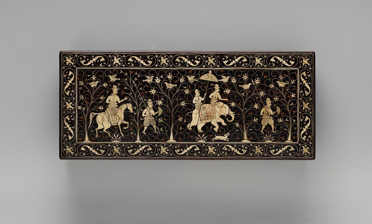 Inlaid Box for the Portuguese Market, Wood (teak); veneered with ebony, inlaid ivory, and lac