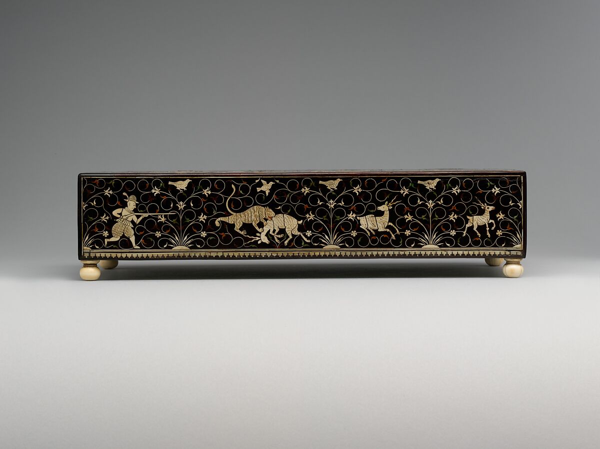 Inlaid Box for the Portuguese Market, Wood (teak); veneered with ebony, inlaid ivory, and lac