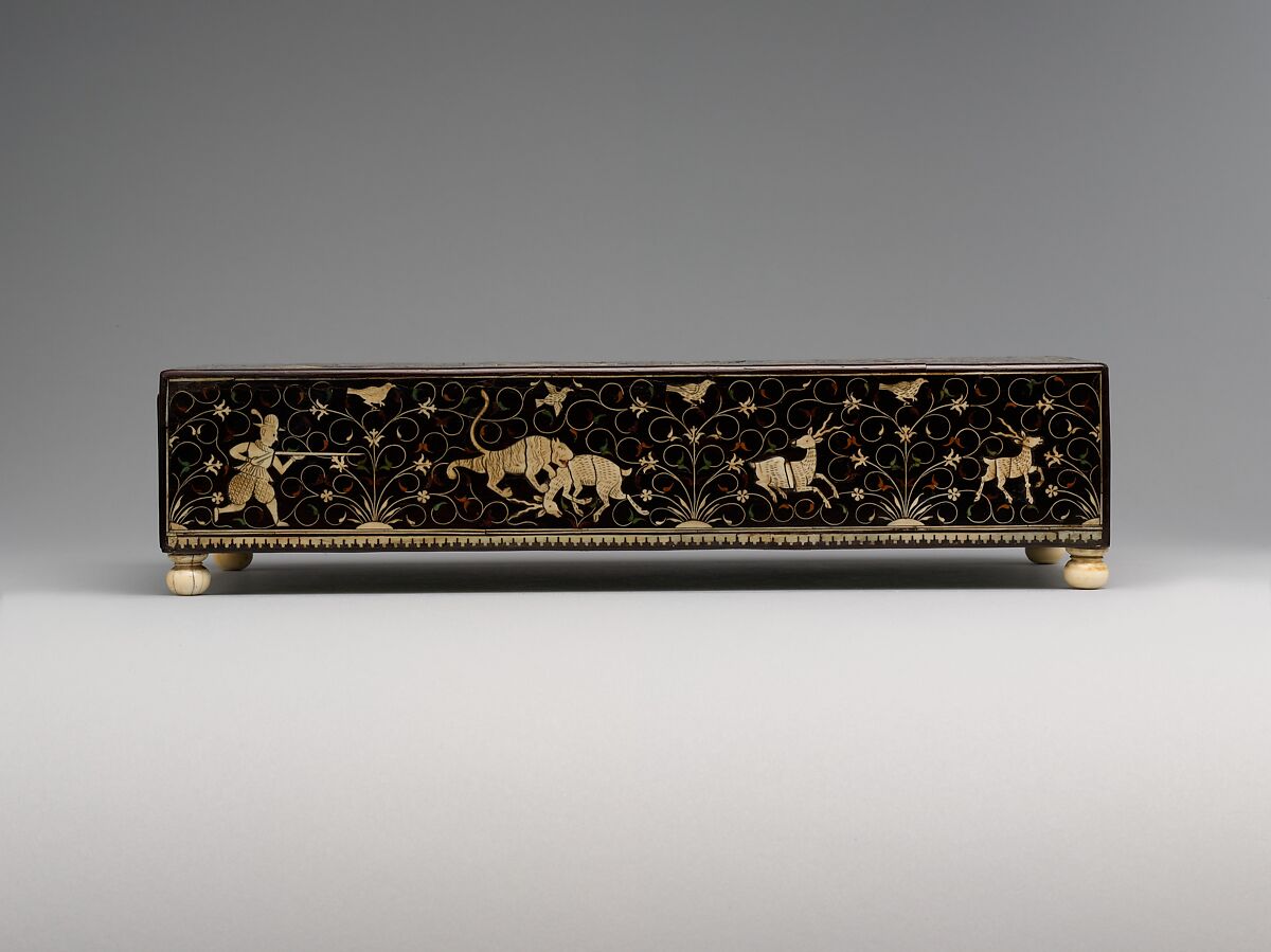 Inlaid Box for the Portuguese Market, Wood (teak); veneered with ebony, inlaid ivory, and lac