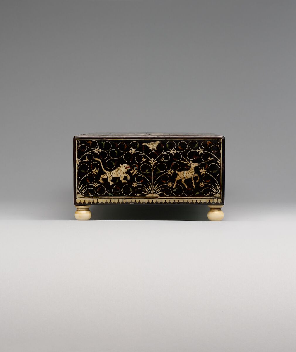 Inlaid Box for the Portuguese Market, Wood (teak); veneered with ebony, inlaid ivory, and lac