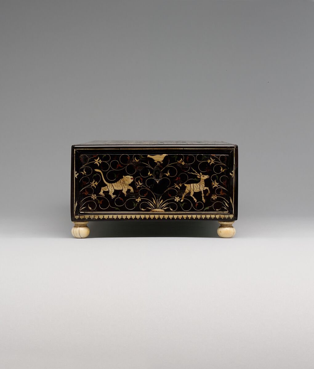 Inlaid Box for the Portuguese Market, Wood (teak); veneered with ebony, inlaid ivory, and lac