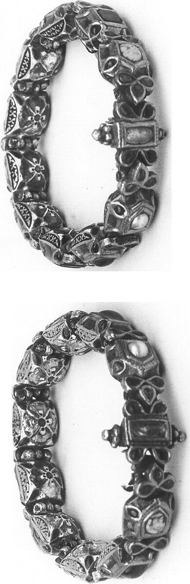 Nine-Gem (Navaratna) Talismanic Bracelet, One of a Pair, Gold, enamel; inset with emeralds, turquoise, garnets, sapphires, diamonds, agate, coral, pearls, and topaz