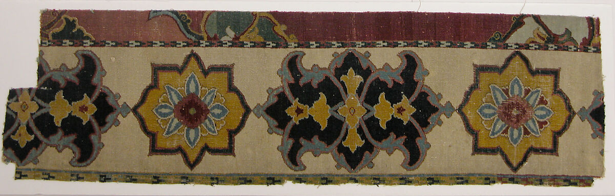 Carpet Fragment, Cotton and silk (foundation), wool (pile); asymmetrically knotted pile
