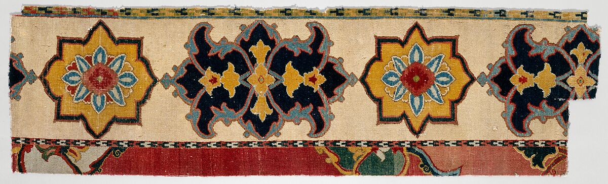 Carpet Fragment, Cotton and silk (foundation), wool (pile); asymmetrically knotted pile
