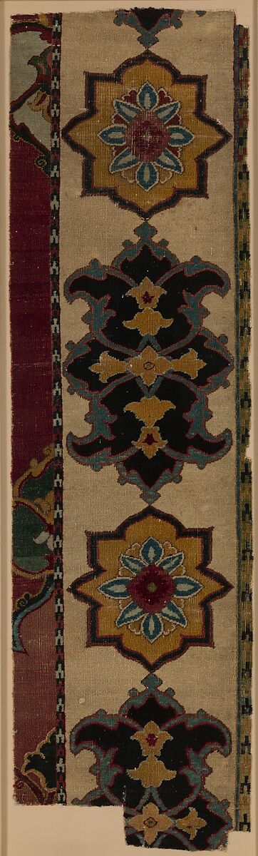 Carpet Fragment, Cotton and silk (foundation), wool (pile); asymmetrically knotted pile 