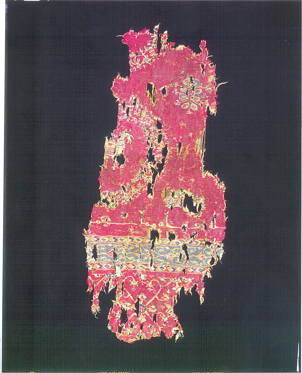 Tapestry-Woven Fragment, Wool; slit-tapestry weave with eccentric wefts