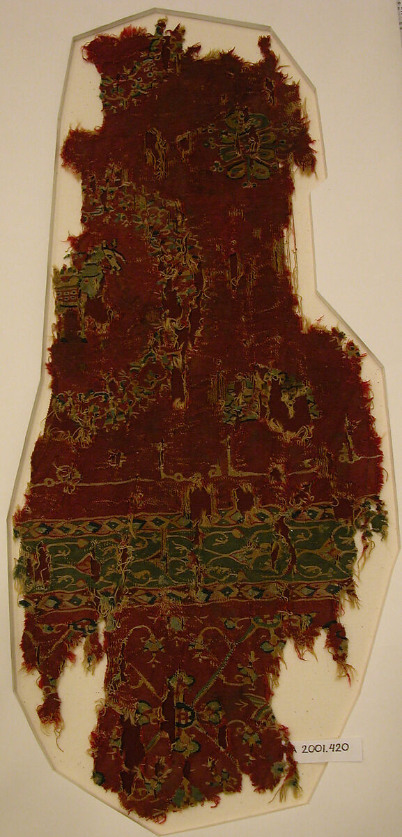 Tapestry-Woven Fragment, Wool; slit-tapestry weave with eccentric wefts