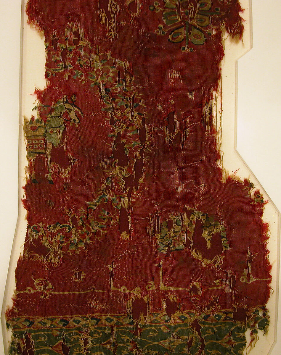 Tapestry-Woven Fragment, Wool; slit-tapestry weave with eccentric wefts
