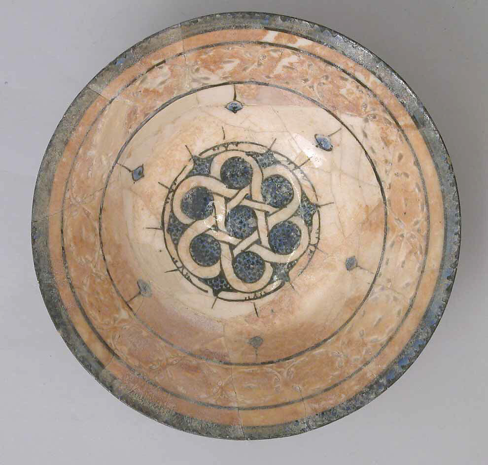 Bowl, Composite body; underglaze painted in blue and black on white slip