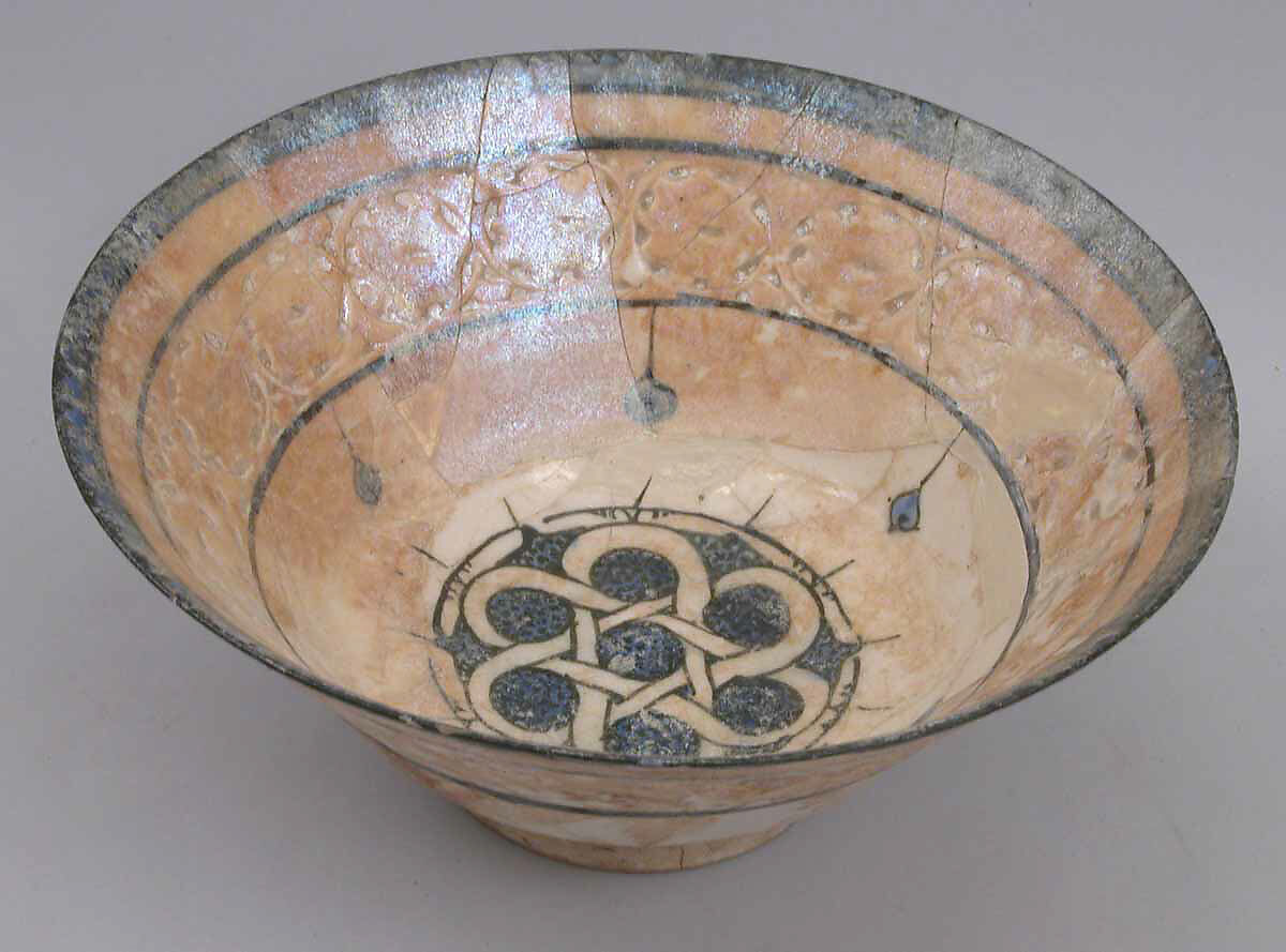 Bowl, Composite body; underglaze painted in blue and black on white slip 