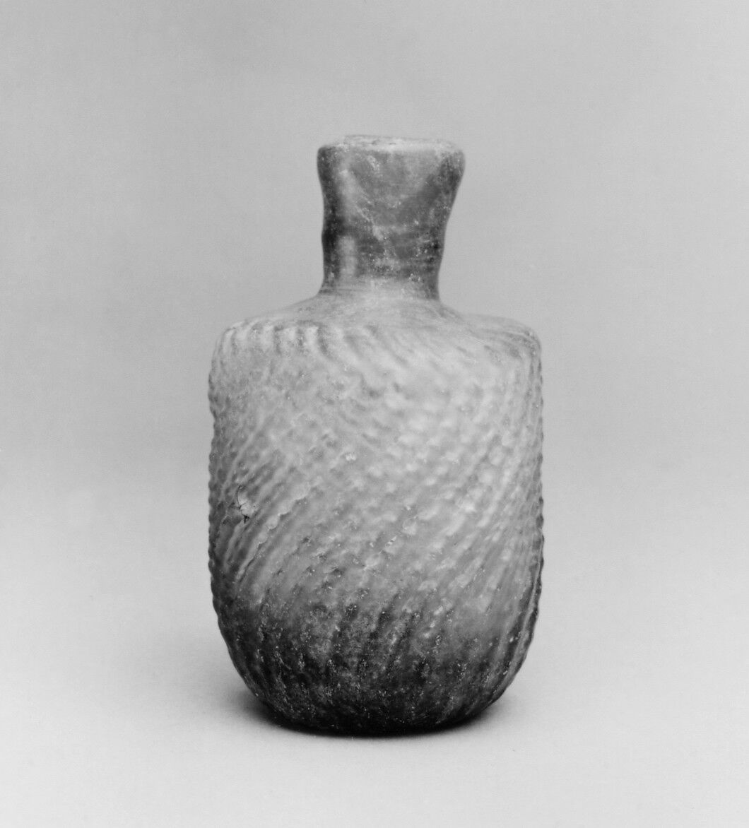 Bottle with Twisted Ribbing, Glass, blue-green; dip-molded, blown