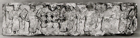 Fragment of a Frieze with the Miracle of Loaves and Fishes, Limestone; carved