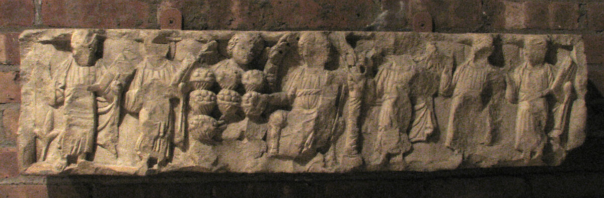 Fragment of a Frieze with the Miracle of Loaves and Fishes, Limestone; carved