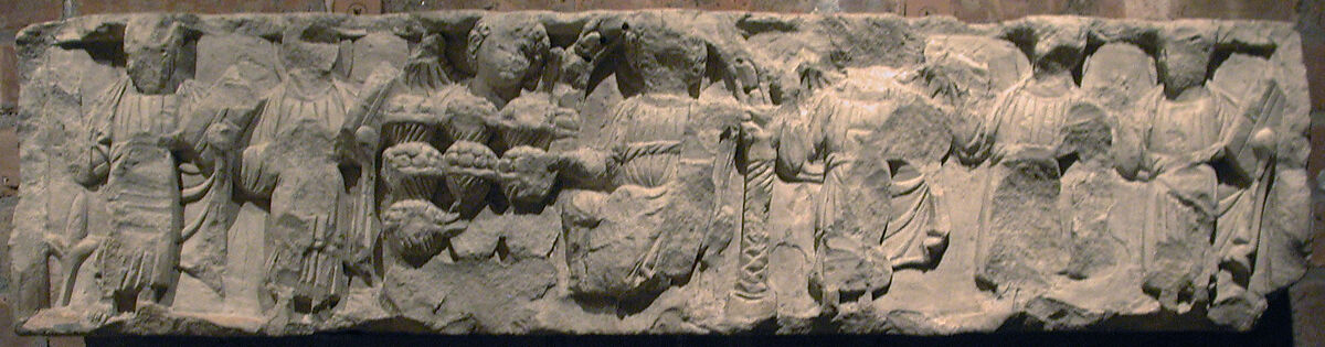 Fragment of a Frieze with the Miracle of Loaves and Fishes, Limestone; carved