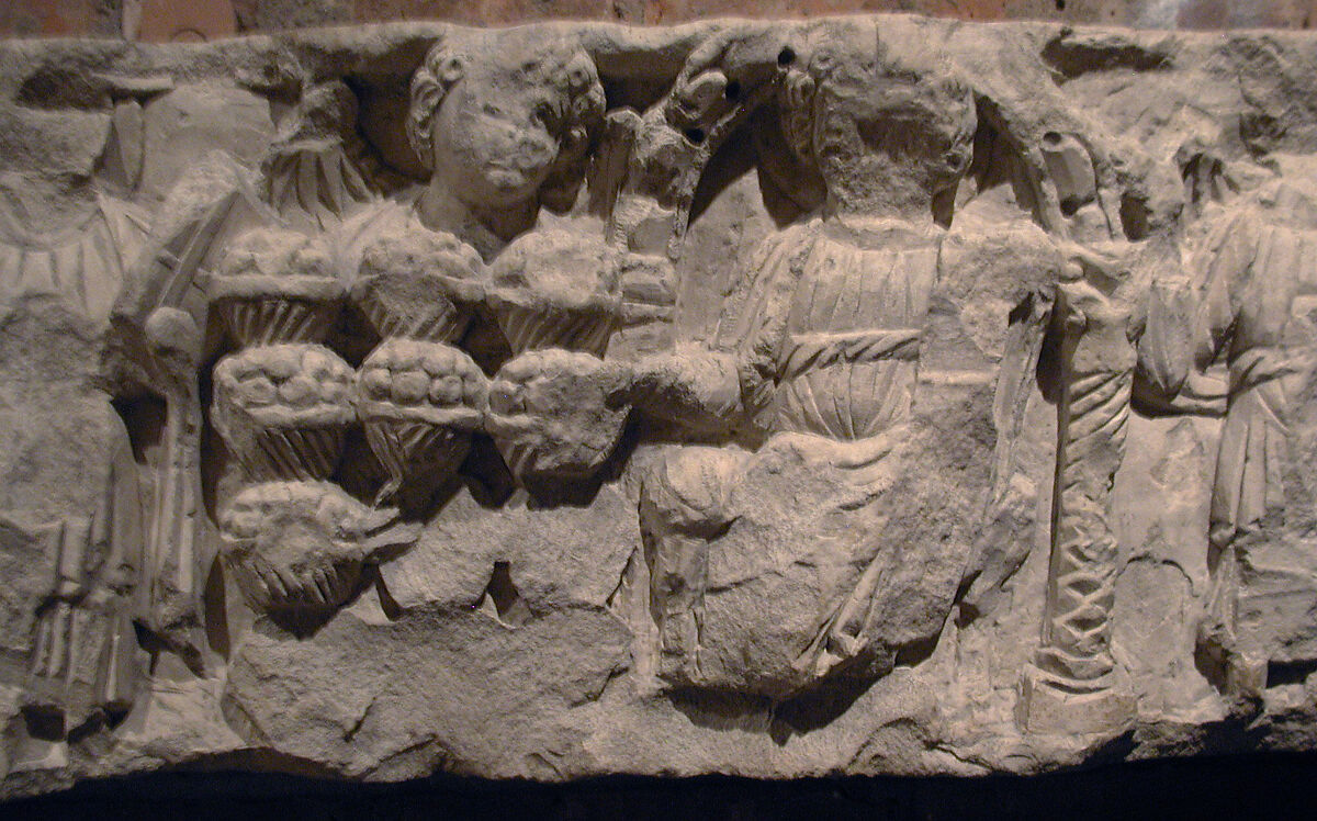 Fragment of a Frieze with the Miracle of Loaves and Fishes, Limestone; carved