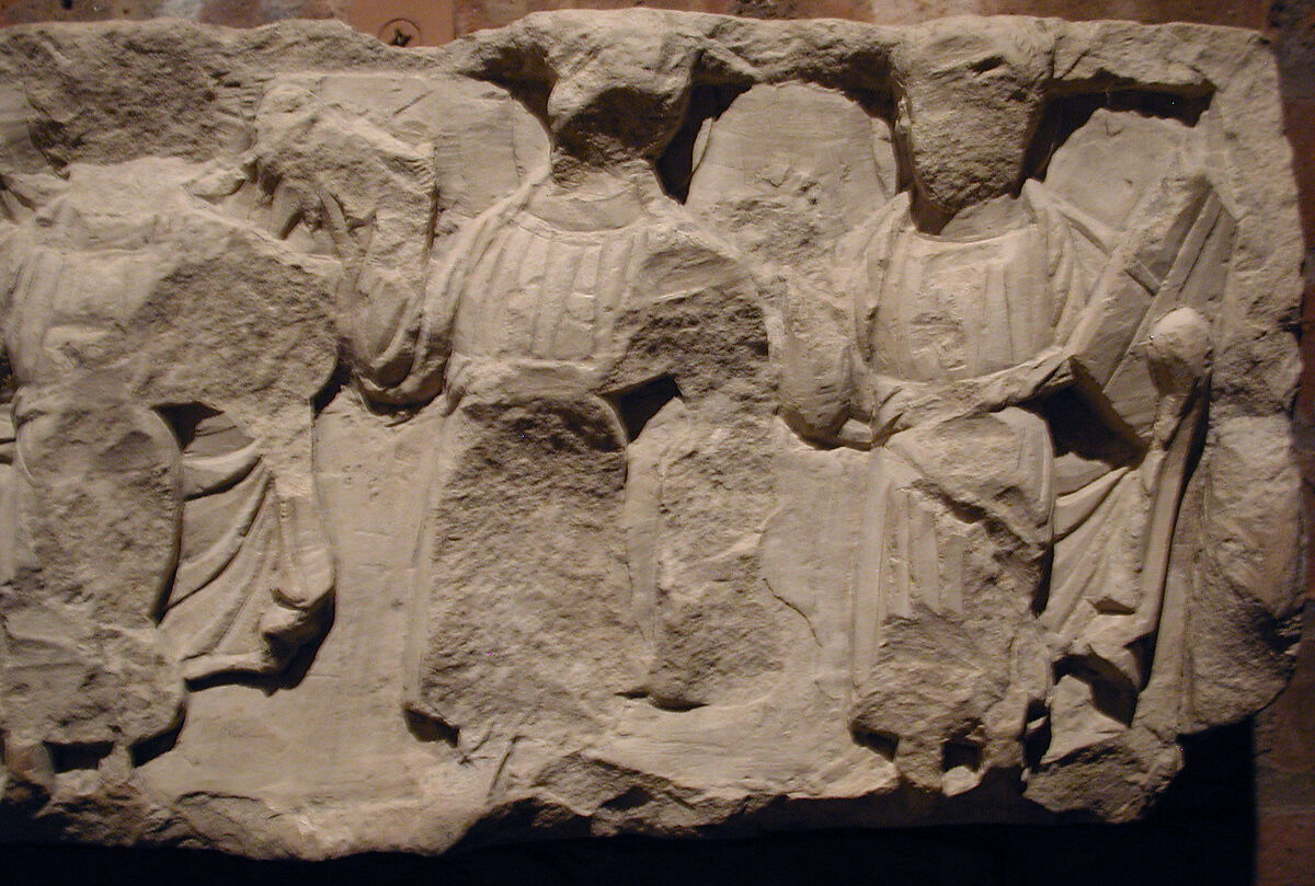 Fragment of a Frieze with the Miracle of Loaves and Fishes, Limestone; carved