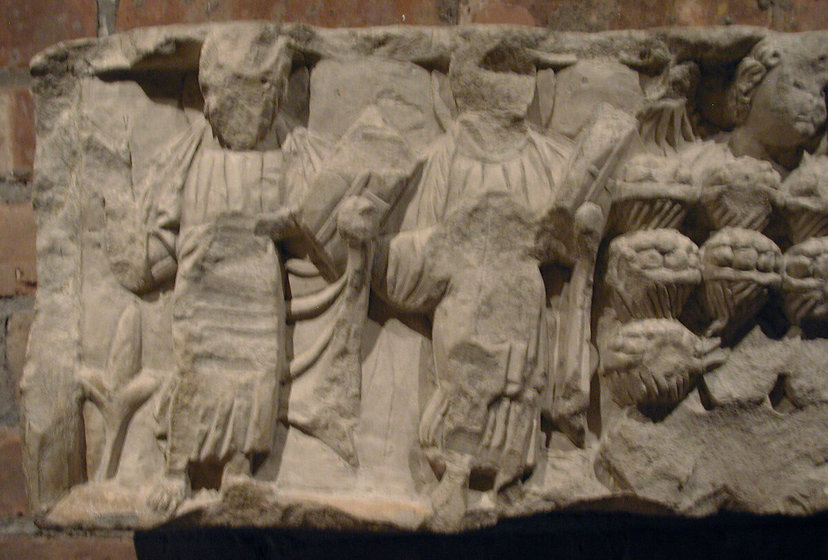 Fragment of a Frieze with the Miracle of Loaves and Fishes, Limestone; carved