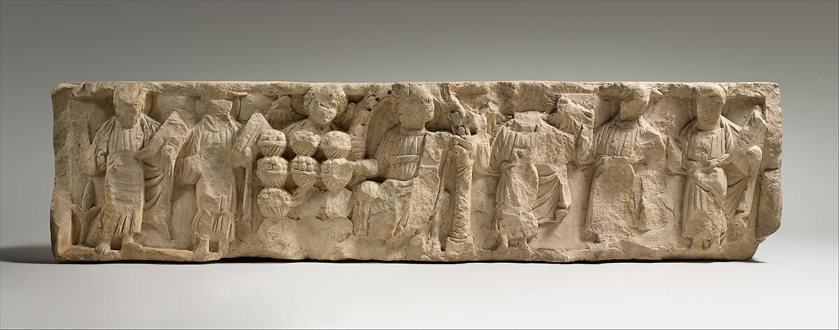 Fragment of a Frieze with the Miracle of Loaves and Fishes, Limestone; carved 