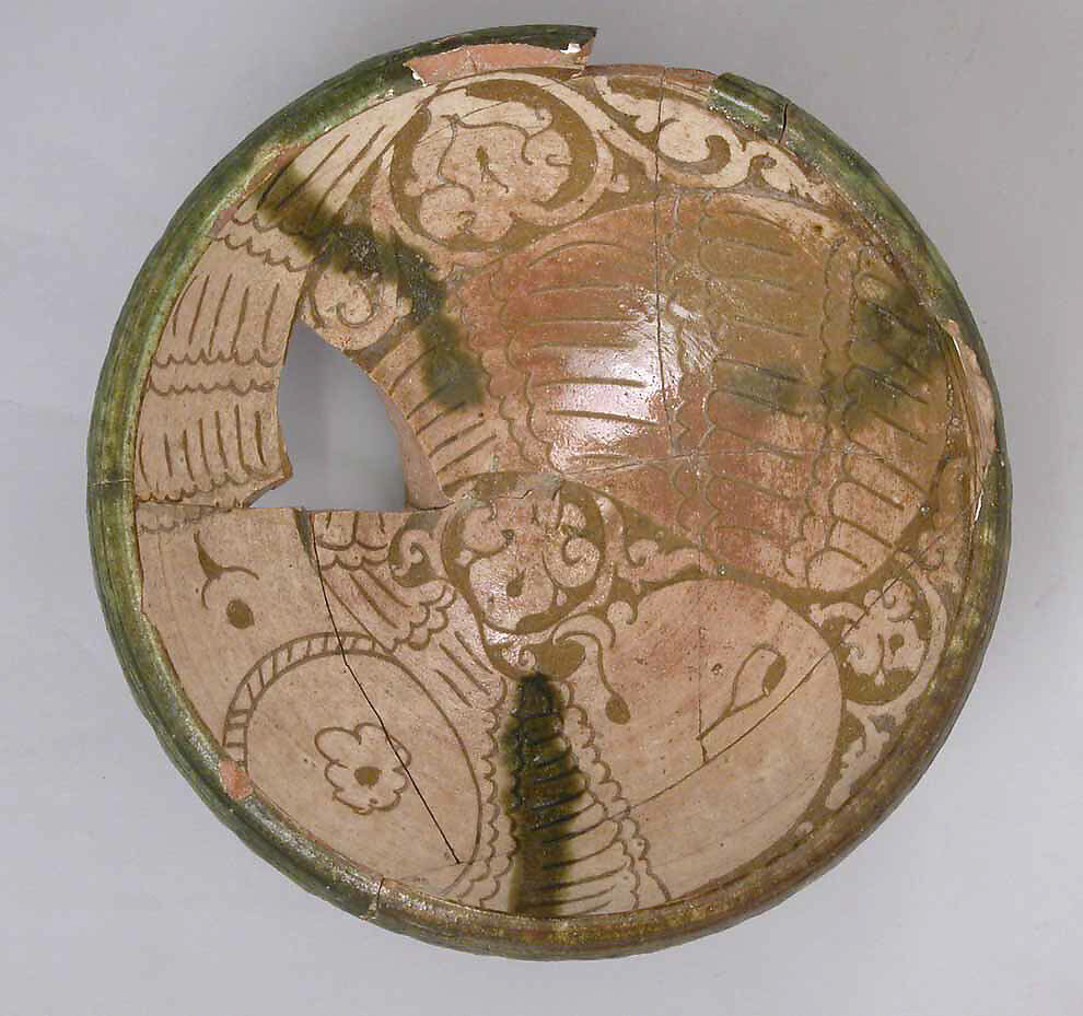Bowl, Earthenware; carved and glazed 