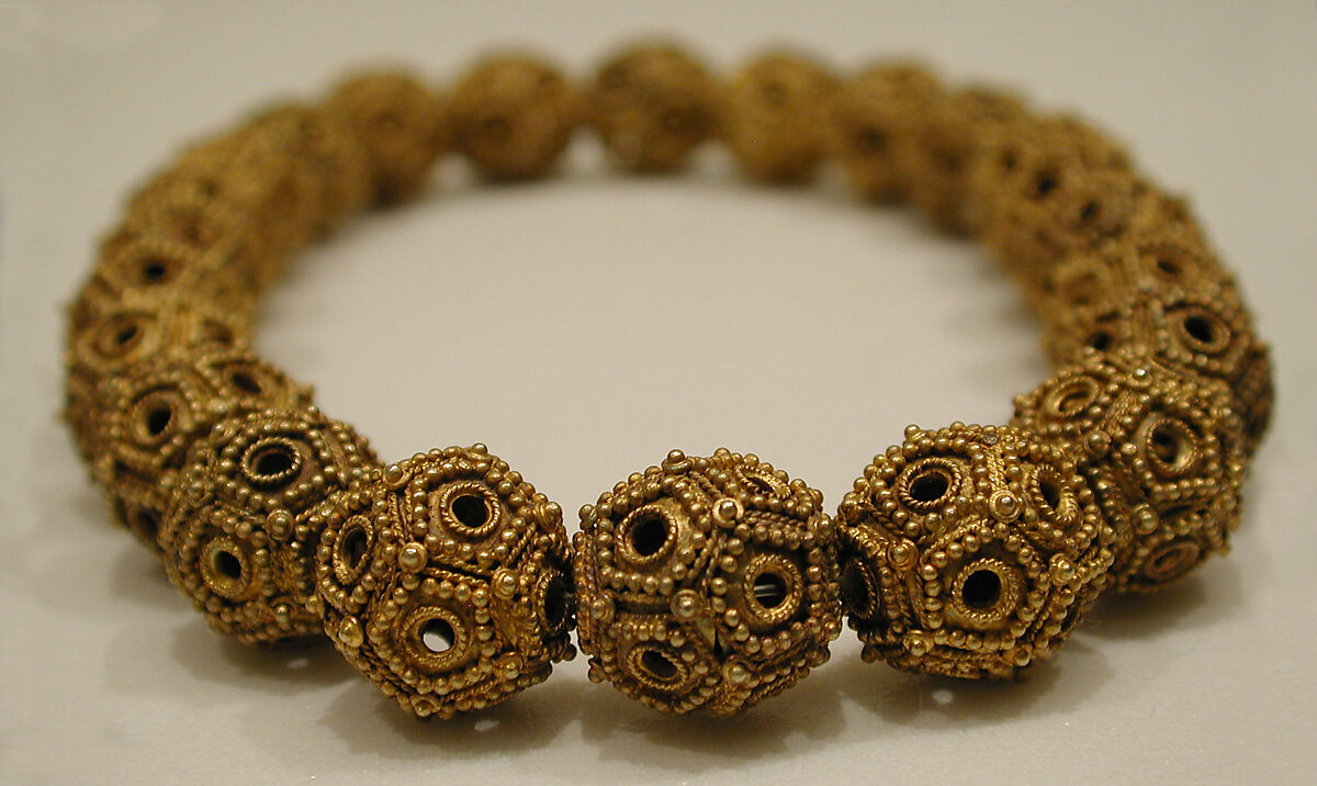 Necklace, Gold sheet; granulation, twisted wire