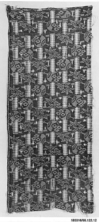 Piece of Cloth for Kimono with Pattern of Round Fans (Uchiwa), Bamboo, and Interrupted Stripes, Plain-weave asa with warp and weft kasuri (ikat ) patterning, Japan 