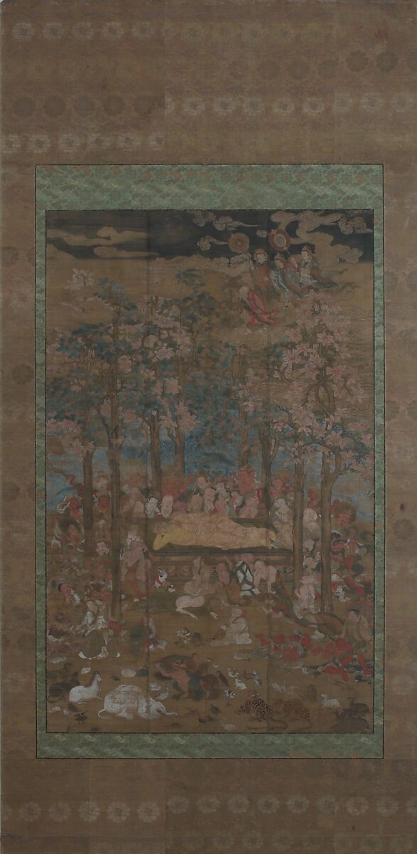 Death of the Historical Buddha (Nehan-zu), Hanging scroll; ink, color, and gold on silk, Japan