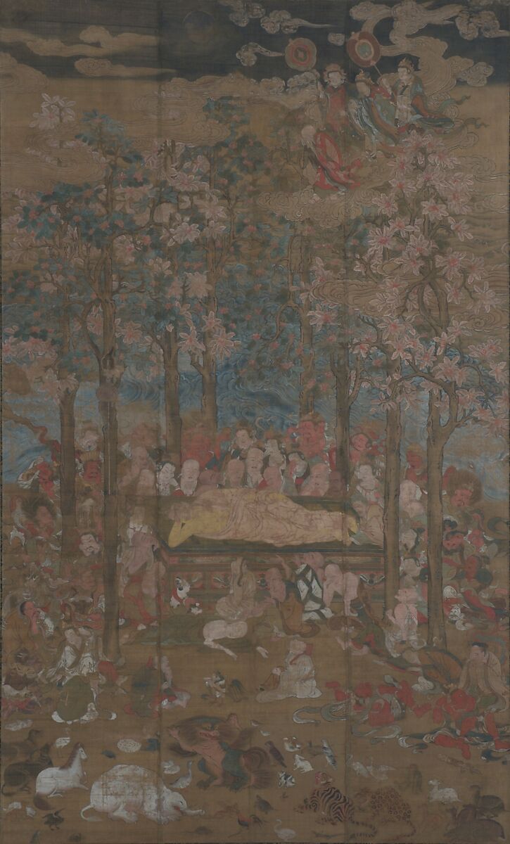 Death of the Historical Buddha (Nehan-zu), Hanging scroll; ink, color, and gold on silk, Japan