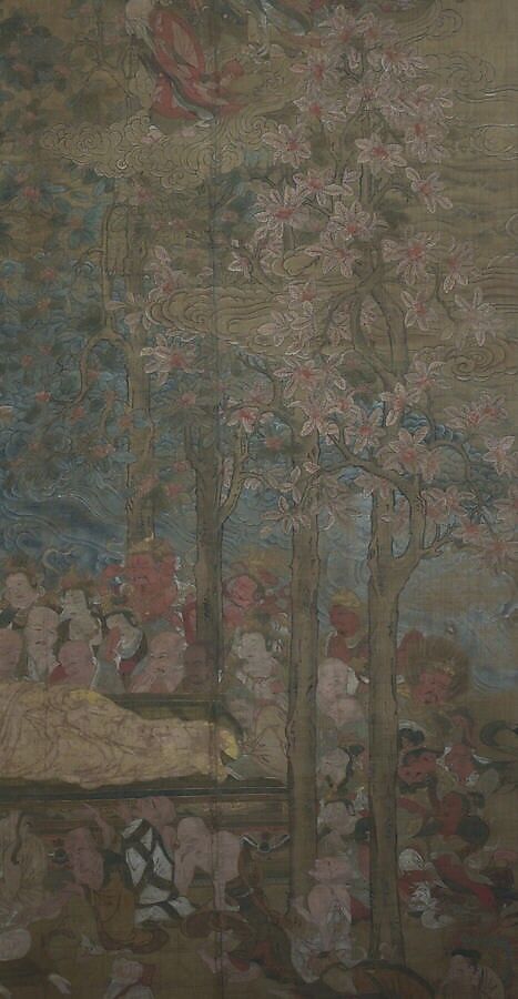 Death of the Historical Buddha (Nehan-zu), Hanging scroll; ink, color, and gold on silk, Japan