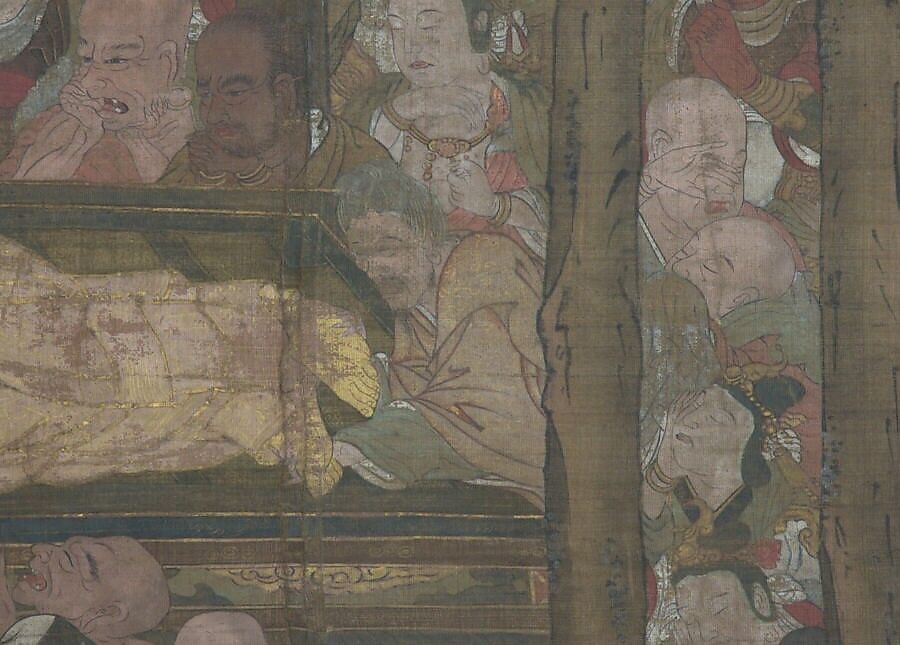 Death of the Historical Buddha (Nehan-zu), Hanging scroll; ink, color, and gold on silk, Japan