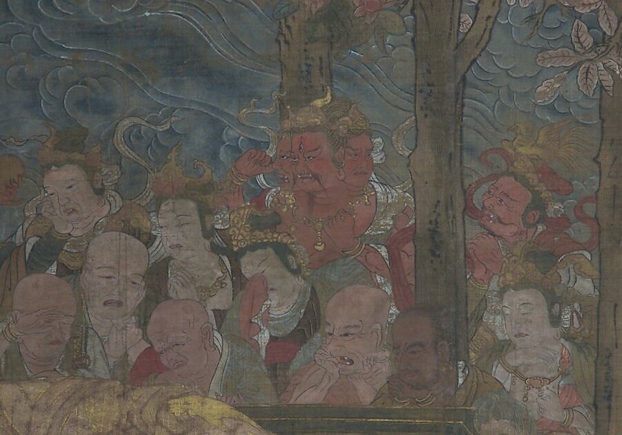 Death of the Historical Buddha (Nehan-zu), Hanging scroll; ink, color, and gold on silk, Japan