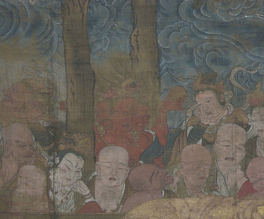 Death of the Historical Buddha (Nehan-zu), Hanging scroll; ink, color, and gold on silk, Japan